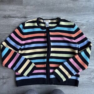 Talbots Rainbow Stripe Zip Up Cardigan Sweater Women's Medium Grannycore